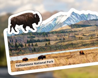 Yellowstone nationalpark klistermärke: Bisonmosaik, glansig vinyl souvenir