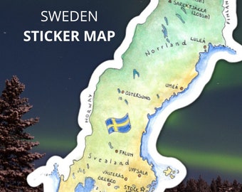Pegatina/vinilo brillante con mapa de Suecia en acuarela