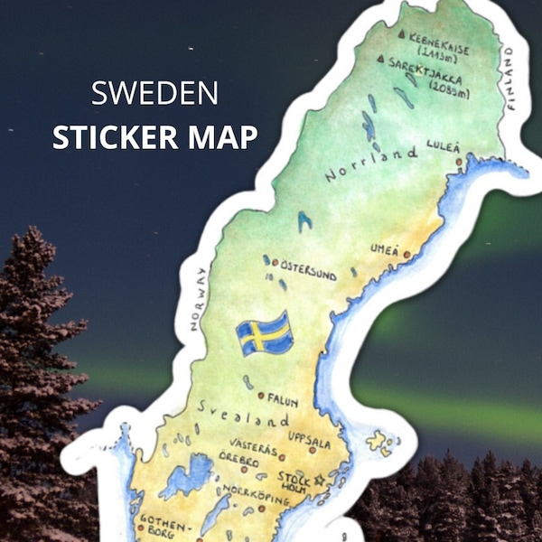 Mapa de Suecia Pegatina / Mapa de acuarela / Pintura Suecia / Vinilo Pegatina brillante / 4" / 5.5"