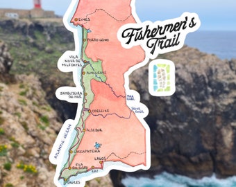 Fishermen's Trail Sticker: Portugal Map, Watercolor Art, Hiker Gift