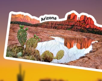 Arizona Souvenir Sticker: Watercolor Desert Landscape, Glossy Vinyl