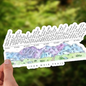 John Muir Trail sticker | Aquarel landmark kaart | Wandelaar cadeau | JMT Trail | Mt. Whitney | Vinyl Glanzende Sticker 5.5"