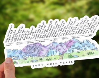 John Muir Trail Sticker | Watercolor Landmark Map, Mt. Whitney
