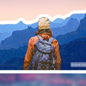 Grand Canyon-sticker | Grand Canyon Wandelmeisje | Nationaal park illustratie | Waterfles sticker | Glanzende vinylsticker 3" 4" of 5,5"