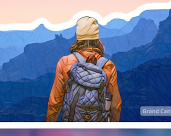 Grand Canyon Hiking Girl Sticker: Watercolor National Park Vinyl