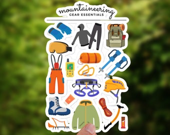 Mountaineering Sticker | Gear Essentials | Climbing mountains | Vinyl Glossy Sticker | 3" / 4" / 5.5"