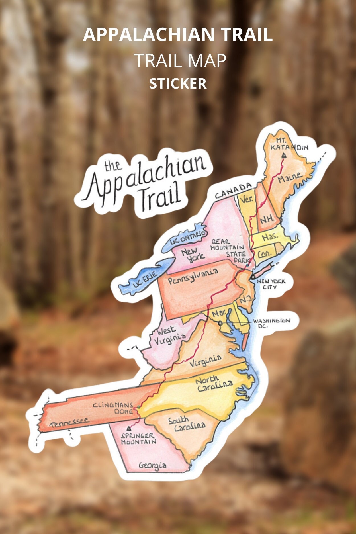 Appalachian Trail Map Sticker AT Trail Map Watercolor Painting