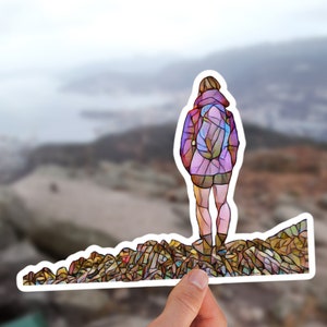 Hiker Girl Sticker | Hiker Gift | Vrouwelijke wandelaar | Waterfles Sticker | Hydro Flask sticker | Vinyl glanzende sticker 3 "4" of 5,5 "