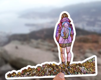 Mosaic Hiker Girl Sticker | Glossy Vinyl, Laptop or Water Bottle