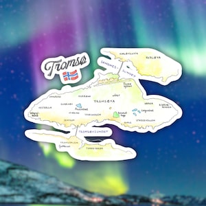 autocollant Troms | Plan de la ville | Tromsø Norvège | Aquarelle | Souvenir de Troms | Autocollant brillant en vinyle | 4" / 5,5"