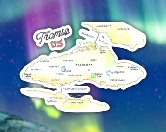 Tromsø Norway Sticker: Watercolor City Map Souvenir