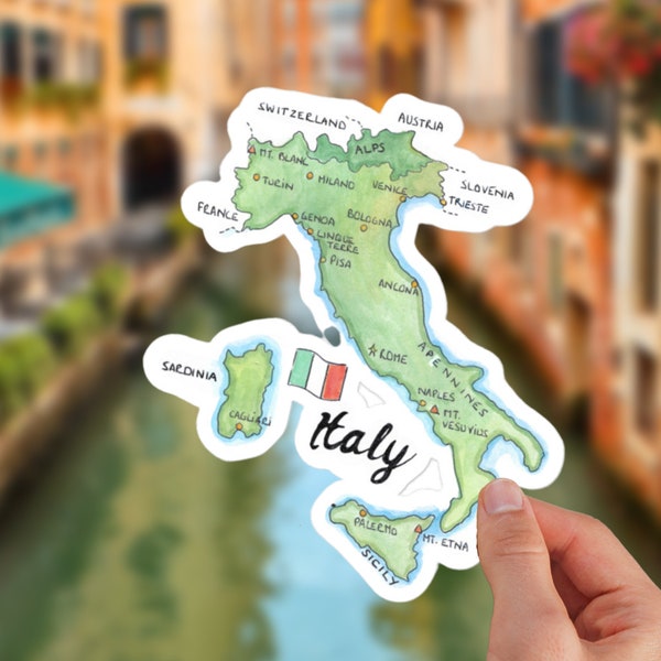 Map of Italy Sticker | Hand drawn map | Painting Italia | Souvenir Italy | Travel Italy | Gift for Italian | Vinyl Glossy Sticker 4"