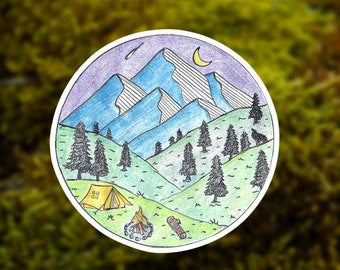 Handcrafted Mountain Vinyl Sticker: Hiker Gift, Glossy Finish