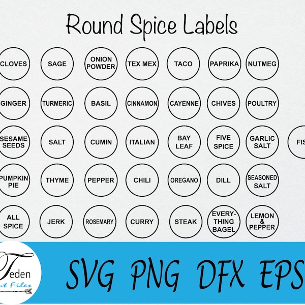 Round Spice Labels SVG - Kitchen Organization SVG - Spice Lid SVG - Herb Jar Svg - Simple Farmhouse Pantry Cut File - Popular Spices Svg