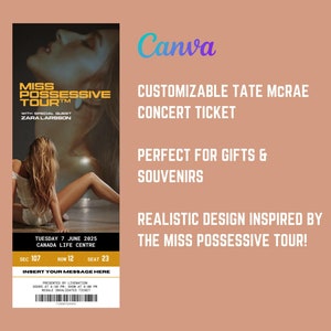 Benutzerdefinierte Tate Mcrae Konzertticket Souvenir - Miss Possessive Tour Bearbeitbarer Digitaler Download für Geschenke & Andenken, perfekt für Fans