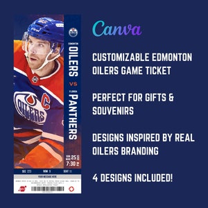 Benutzerdefinierte Edmonton Oilers Hockey Spiel Ticket Souvenir - Bearbeitbarer digitaler Download für Geschenke & Andenken, perfekt für Oilers / NHL-Fans