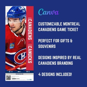 Benutzerdefinierte Montreal Canadiens Game Ticket Souvenir - Bearbeitbarer digitaler Download für Geschenke & Andenken, perfekt für Canadiens-Fans