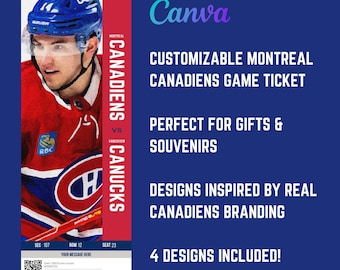 Custom Montreal Canadiens Game Ticket Souvenir - Editable Digital Download for Gifts & Keepsakes, Perfect for Canadiens fans