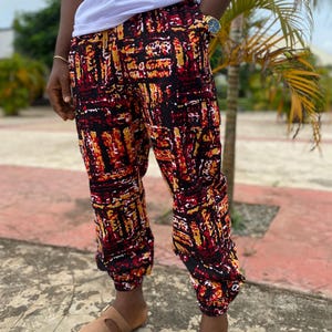 African Print Joggers, Unisex Ankara Trousers with pockets, ethnic print baggy pants