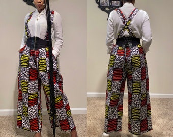 Ankara palazzo trousers with detachable belt/ African print wide leg pinafore pants /Ankara trousers/ Plus size pants/Ankara corporate pants