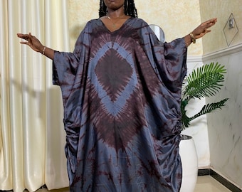 Silk Adire Tie-Dye Kaftan Dress with Scrunchie Eid