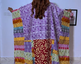 Patchwork Ankara Maxi Kimono, African Print Duster with Pockets
