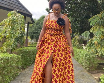 Ankara Maxi Skirt Set: Ruched Tube Top, African Print Dress
