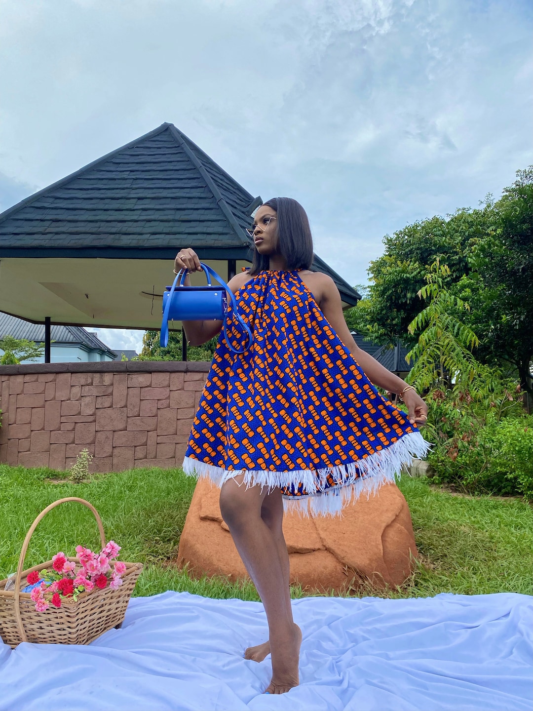 Ankara Halter Mini Dress: African Print Sleeveless Skater Gown Ankara Halter Mini Dress: African Print Sleeveless Skater Gown