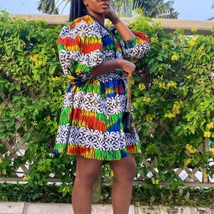 Ankara wrap crop top and skirt set/ African print midi dress/Ankara women 2 piece/Ankara skirt and blouse/women dress/gift for her