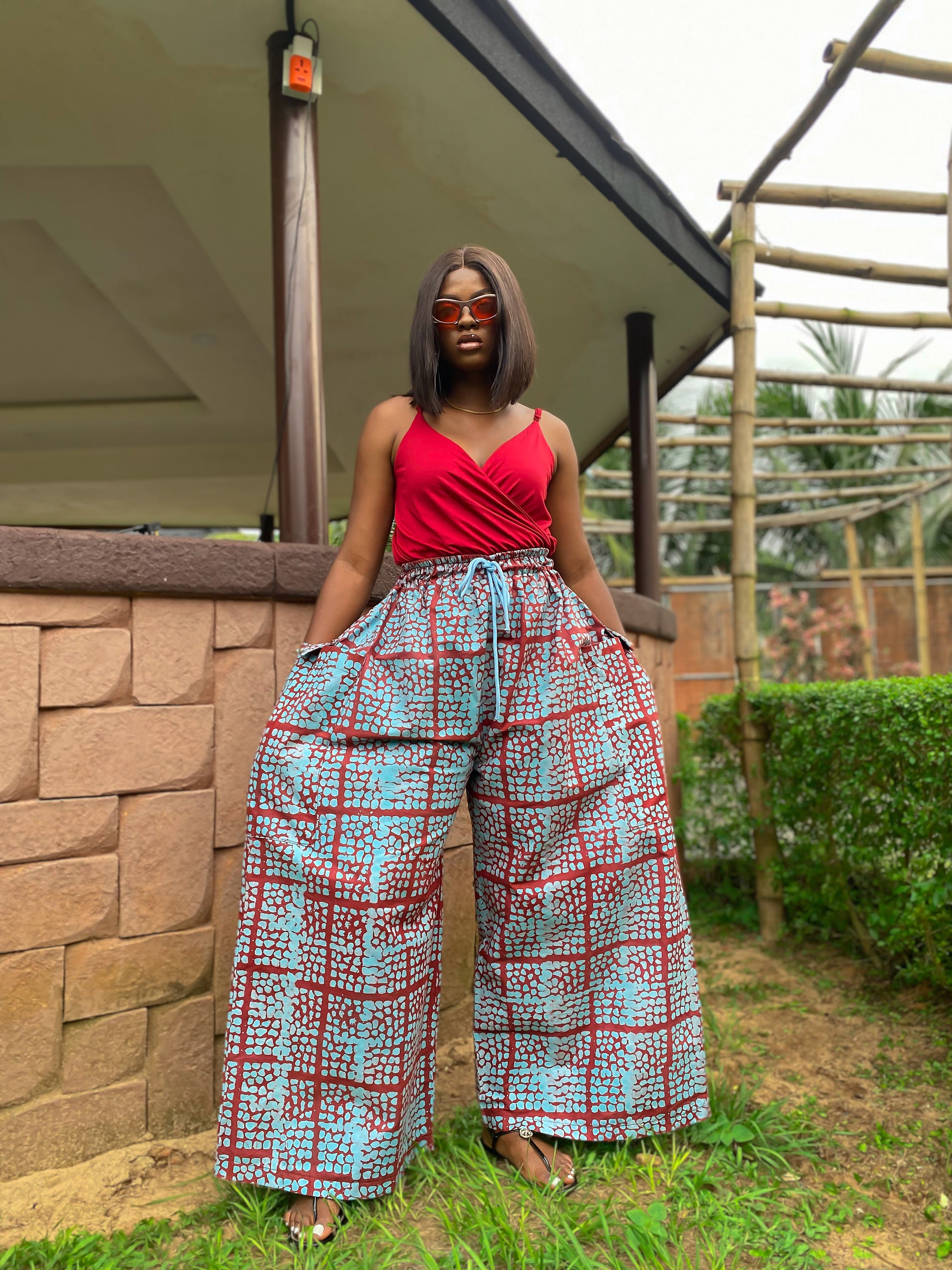 Handmade Cotton Tie Dye Palazzo Pants: African Print Wide Leg