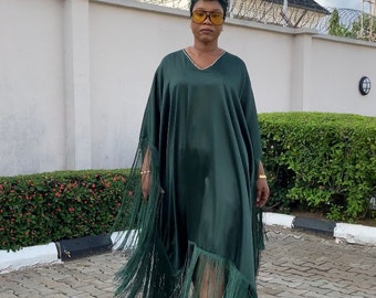 Silk boubou/ African bubu gown/Long bubu with fringe / women’s kaftan/ women’s bubu/ Long boubou/bubu for wedding/bridesmaid dress