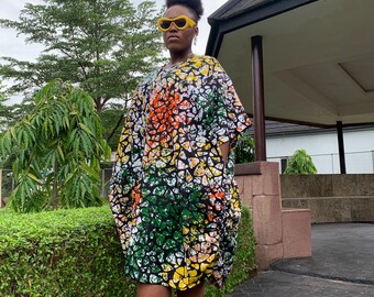 Ankara Midi Kaftan Dress: African Print Bubu, Plus Size