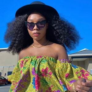 Ankara Floral Off-Shoulder Blouse: Colorful Summer Crop Top