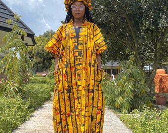 Ankara Kimono with Headband: Plus Size African Print Maxi Coat