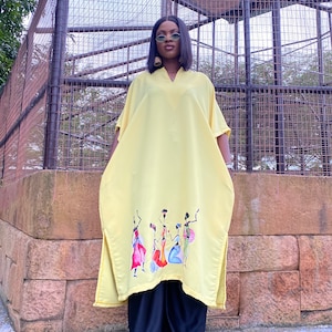 African Tribal Art kaftan and Pants/long Silk African Tunic and Trousers/Maxi 2 piece/Oversized Danshiki with pockets/Plus size Bubu