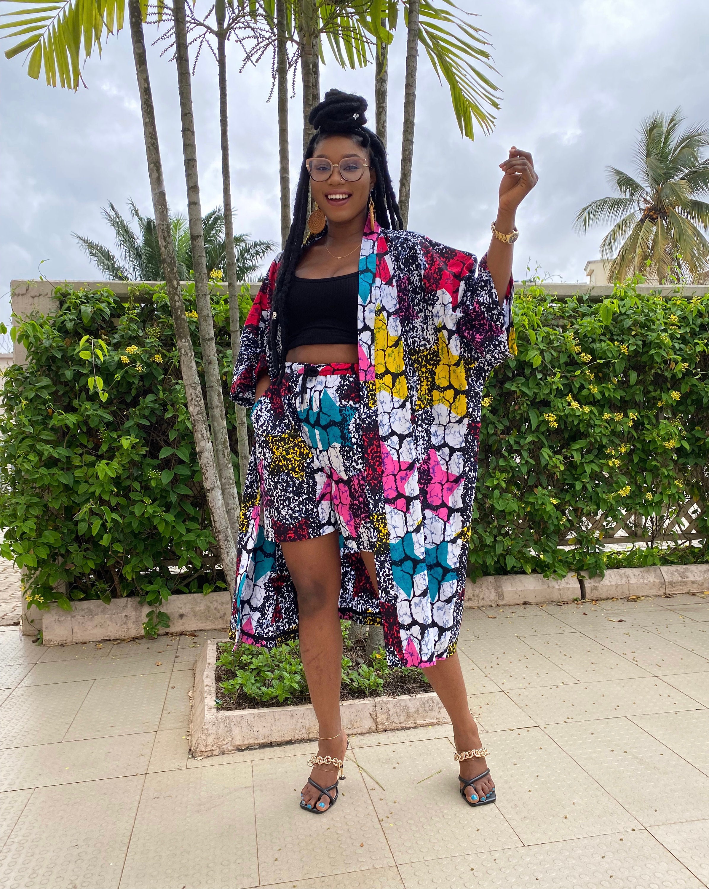 Ankara kimono and shorts Ankara 2 piece set African print summer duster Midi length oversized jacket Plus size women duster Summer shorts