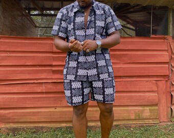 Men's Ankara Shirt and Shorts Set: African Print Clothing