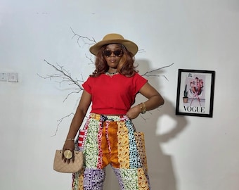 Handmade Cotton Tie Dye Palazzo Pants, African Print Wide Leg