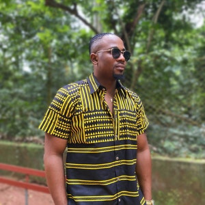 Men’s Ankara buttoned shirt/African print tunic for men/Summer Vacation Shirt/Corporate collar Shirt/Gift for him/Male Short Sleeves Top