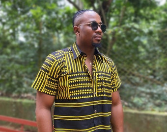 Men's Ankara Button-Down Shirt: African Print Short Sleeve Top