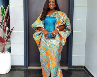 Brocade maxi Kaftan with inner belt, African damask bubu, floor length plus size women dress, wedding guest outfit, party dress