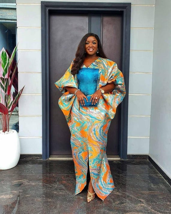 Brocade maxi Kaftan with inner belt, African damask bubu, floor length plus size women dress, wedding guest outfit, party dress