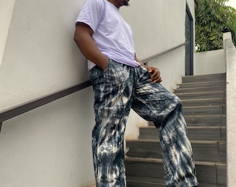 Handmade Tie Dye Chinos Pants: Loose Fit Joggers with Drawstring