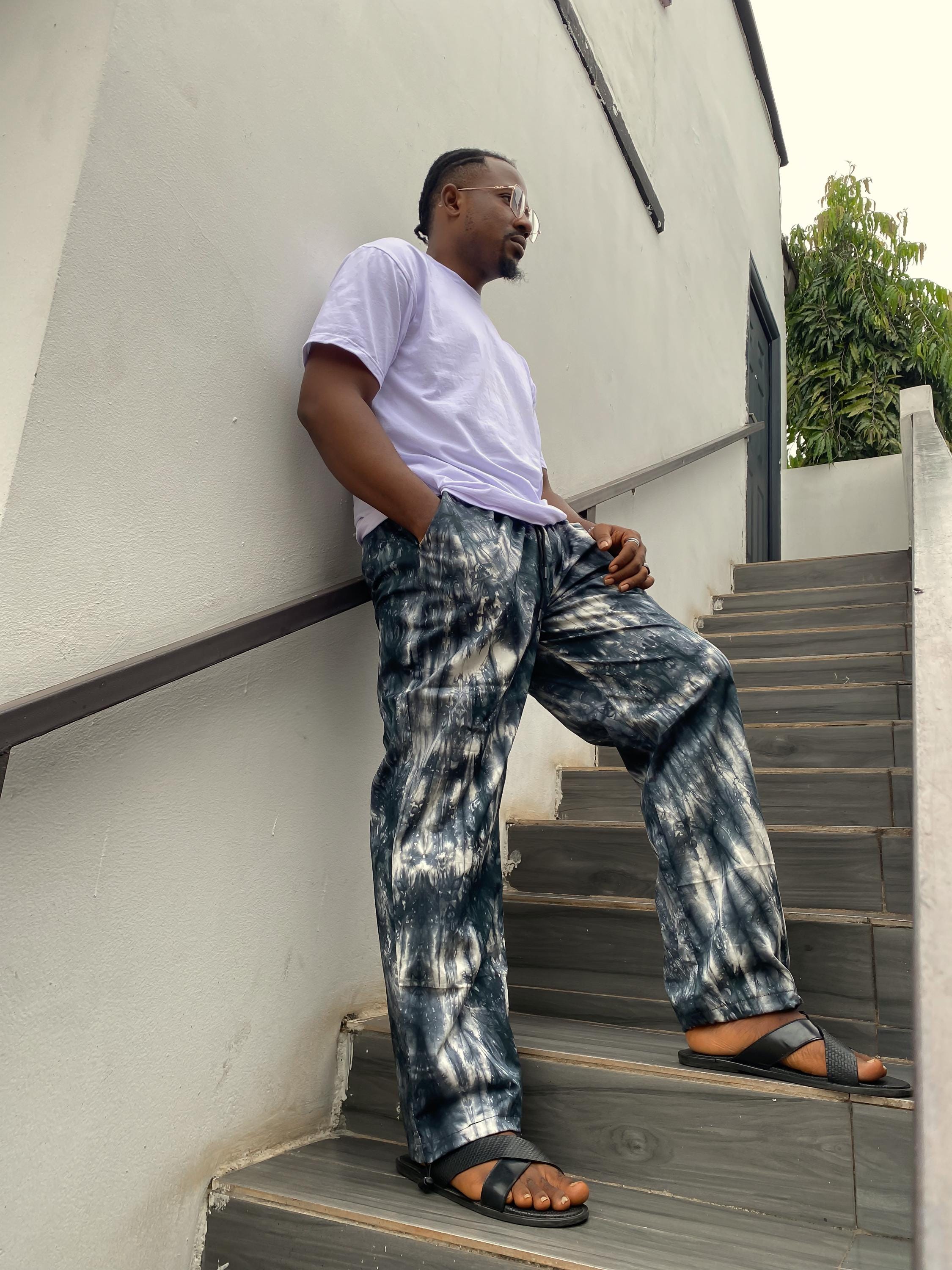 Handmade Tie Dye Chinos Pants: Loose Fit Joggers With Drawstring