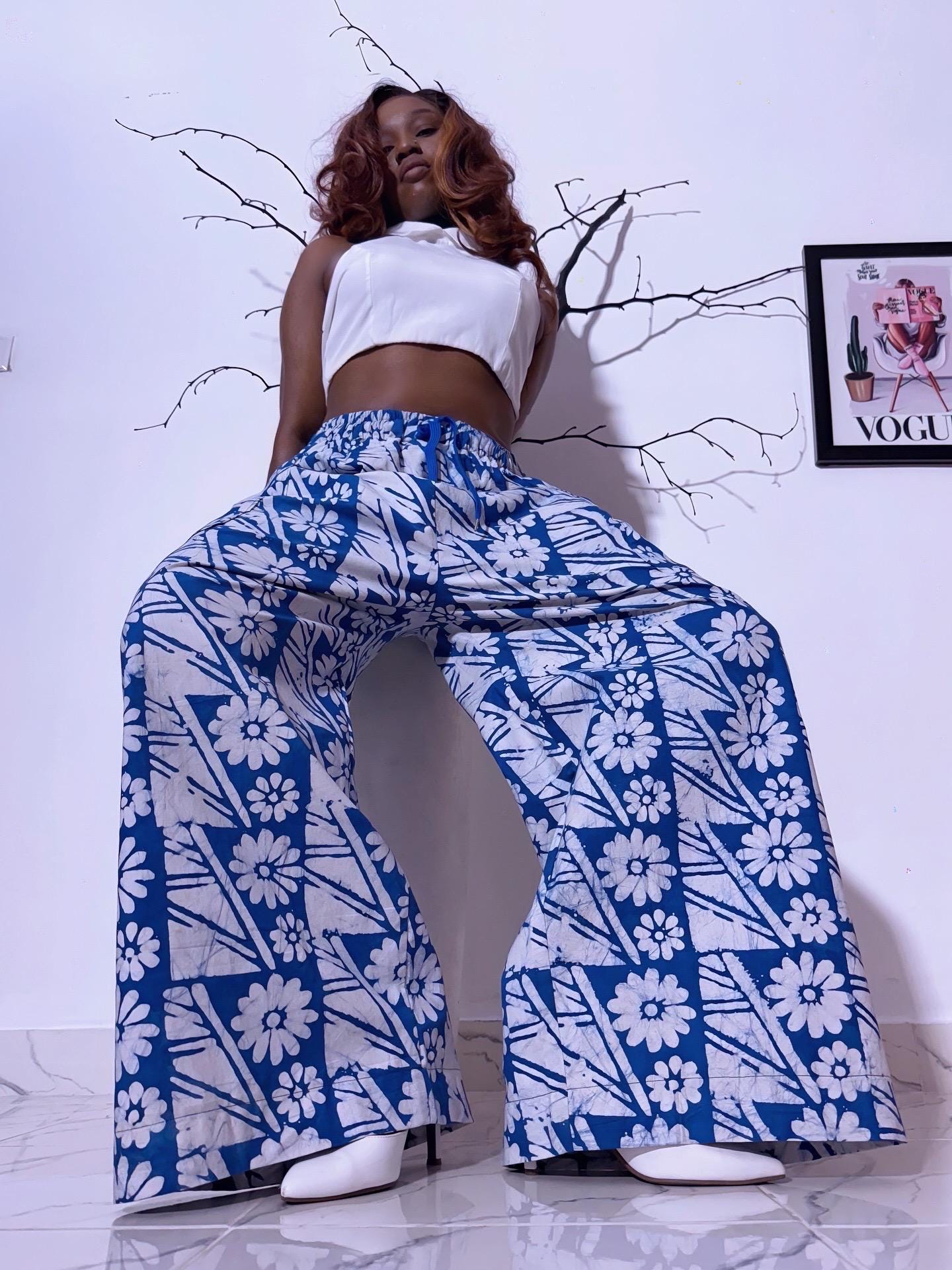 Handmade Cotton Tie Dye Palazzo Pants: African Print Wide Leg
