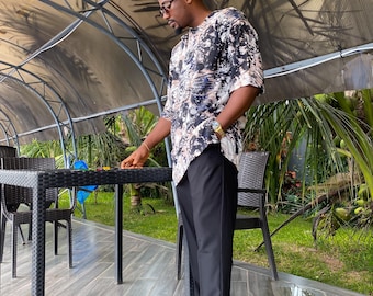 Men's Crepe Tunic and Pants Set: African Style, Loose Fit