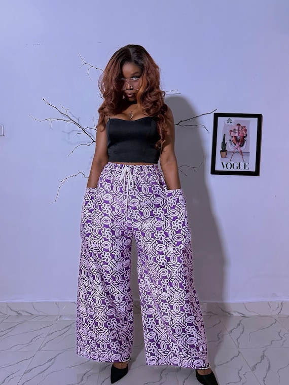 Handmade Cotton Tie Dye Palazzo Pants: African Print Wide Leg