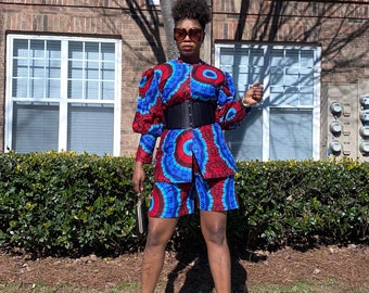 Ankara Adire Two-Piece Set: Buttoned Shirt & Shorts