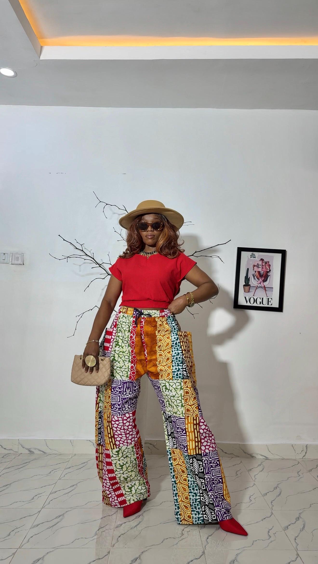 Handmade Tie Dye Cotton Palazzo Pants, African Print Wide Leg
