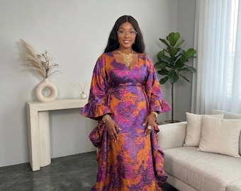 Luxury Brocade Kaftan with ruffles design,Maxi Brocade bubu, Wedding guest outfit,  Free size African party dress